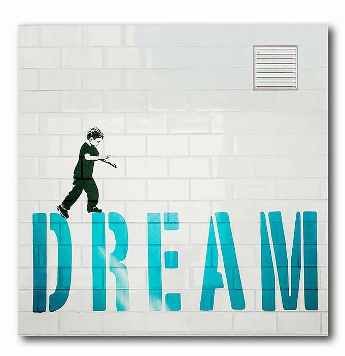 dream - Junge balanciert entlang seiner Traeume Graffiti