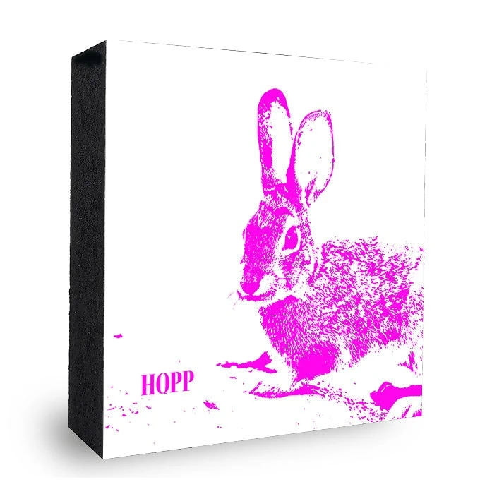 Hase - Hopp - Pink Bild auf Holz