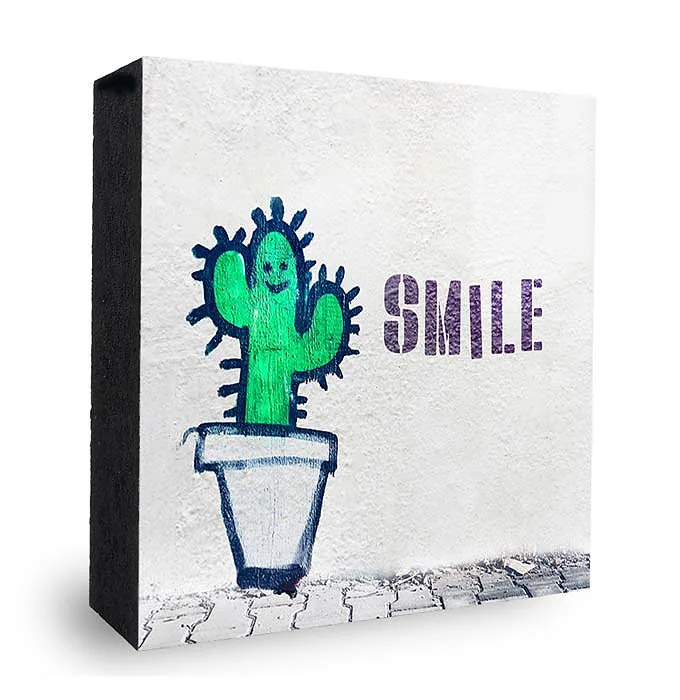 Kaktus Smile Graffiti auf Holz